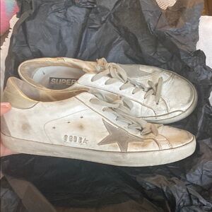 Golden Goose White and Gold Sneakers